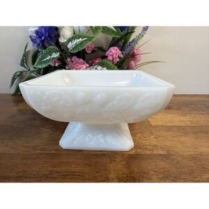 Vintage Milk Glass Pedestal Bowl –‎ Grape and Leaf Beaded Design Wedding Decor